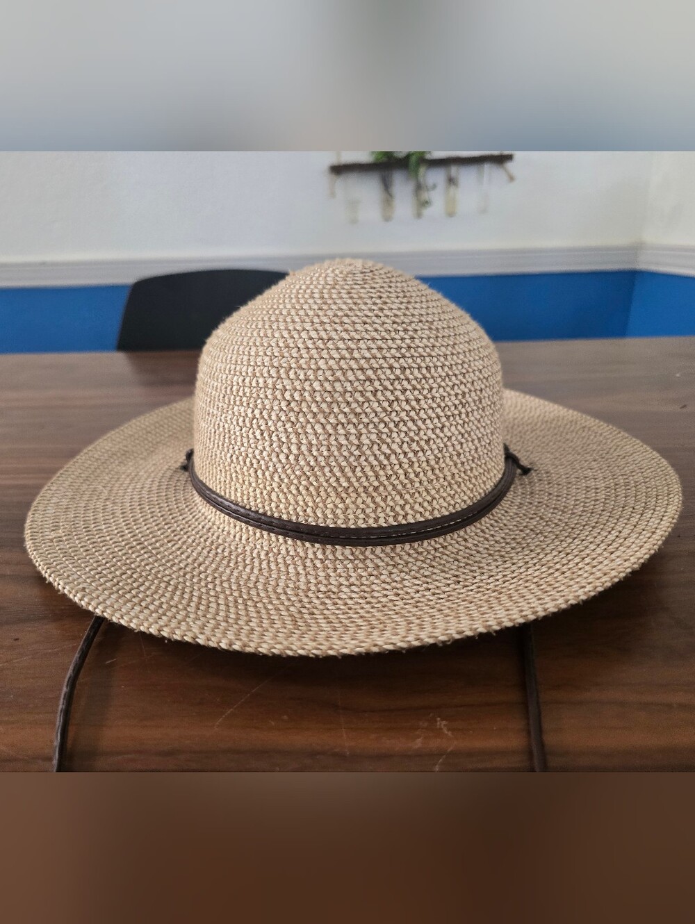 Packable Natural Straw Sun Hat with Dark Trim - Picture 2 of 10